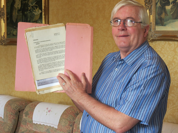 Fr Eamon Aylward, nephew of Maurice Aylward with some of the papers of his late uncle