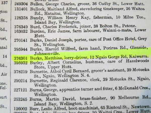  Matthias Burke's name appears in the New Zealand Gazette and his call-up for military service